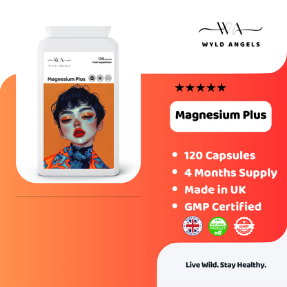 Magnesium Plus | 120 Capsules | 4 Months | Made in UK | GMP Certified |